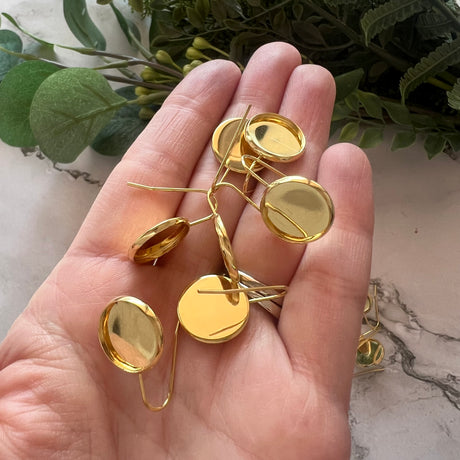14mm Minimalist Bezel Earring Hooks - Gold Plated Stainless Steel