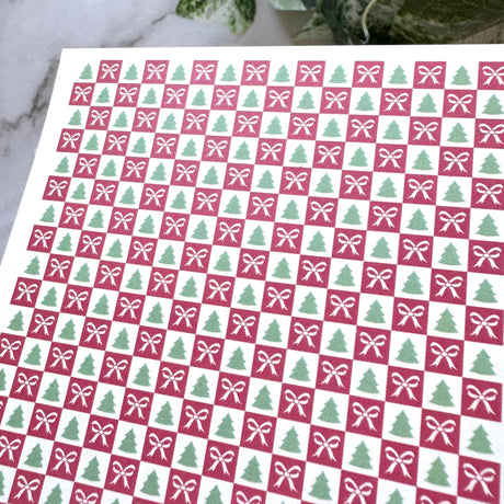 Tree & Bow Checkerboard Tiles - Water Soluble Transfer