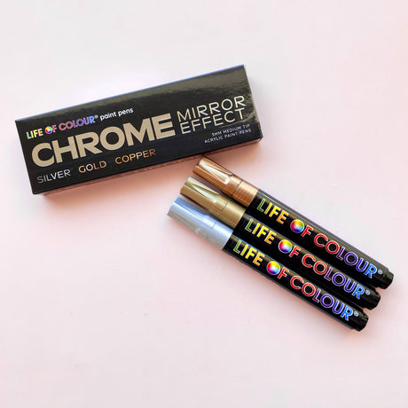 Life of Colour Acrylic Paint Pens - Chrome Mirror Effect - Set of 3