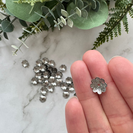 Ornate Bead Cap 11mm - Stainless Steel - 50 pack