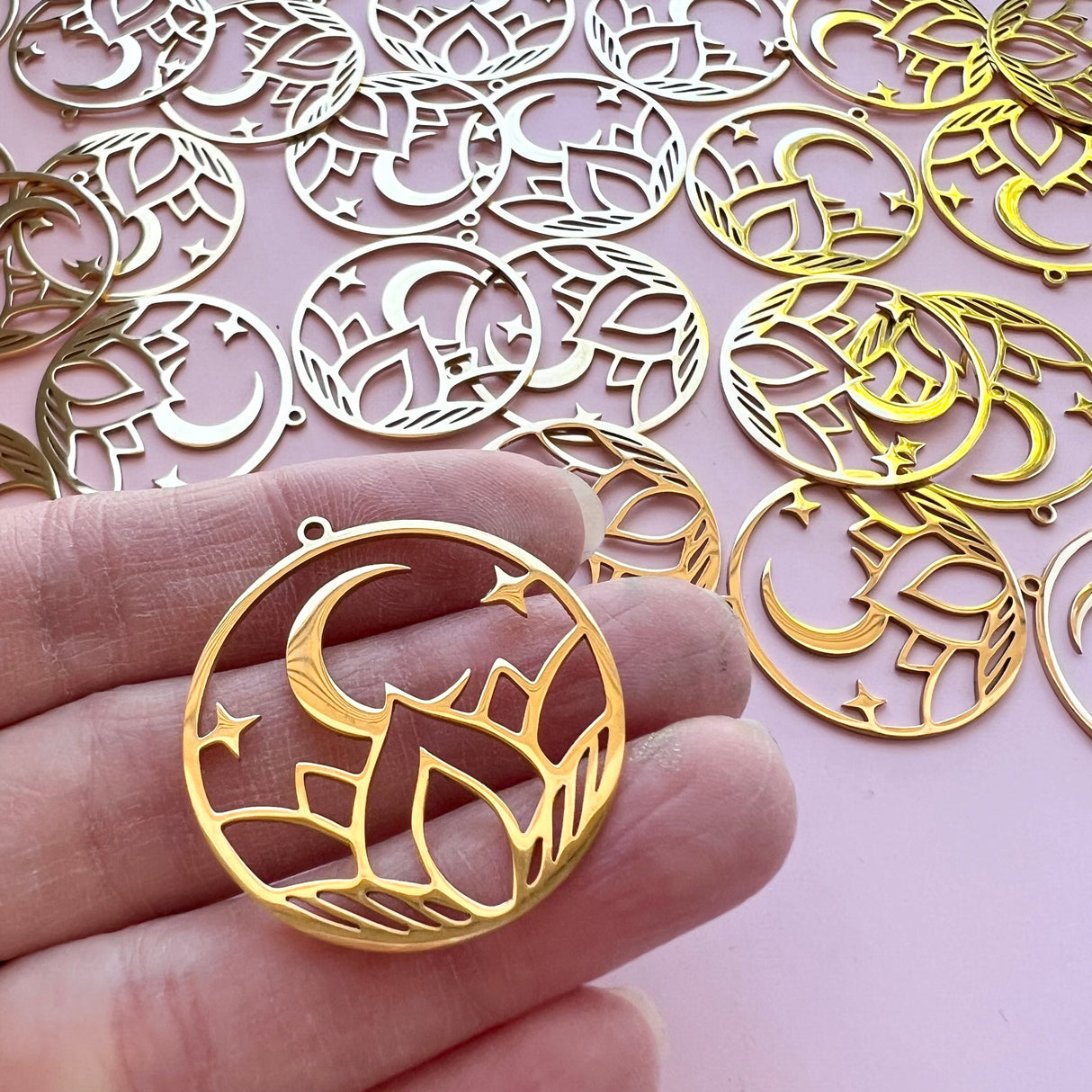 Lotus Moon Charms - Gold Plated Stainless Steel