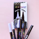 Life of Colour Acrylic Paint Pens - Black and White 1mm Fine Tip - Set of 6