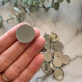 20mm Minimalist Earring Pendant Bezel Tray with top loop - Stainless Steel