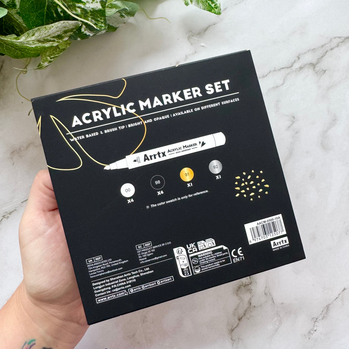 Arrtx Acrylic Paint Pens - White, Black, Gold + Silver Paint Markers (10 pack)