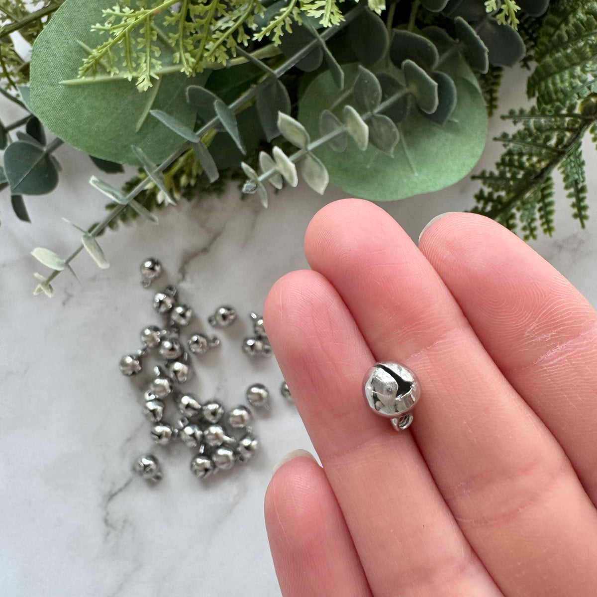 Mini Jingle Bell Charms - Stainless Steel - 50 pack