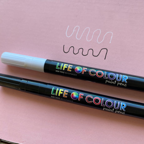 Life of Colour Acrylic Paint Pens - Black and White 1mm Fine Tip - Set of 6