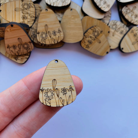 Field of Flowers Wooden Earring Component - 10 pack