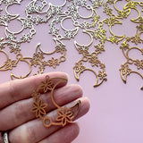 Floral Moon Charms - Gold Plated Stainless Steel