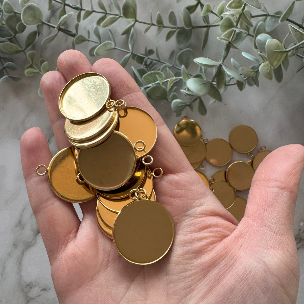 25mm Minimalist Earring Pendant Bezel with top loop - Gold Plated Stainless Steel