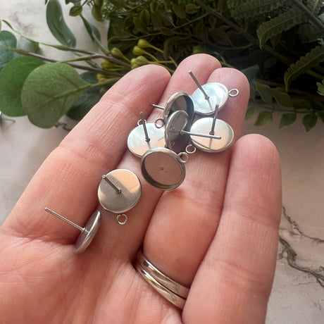 10mm Minimalist Bezel Earring Post with Loop - Stainless Steel