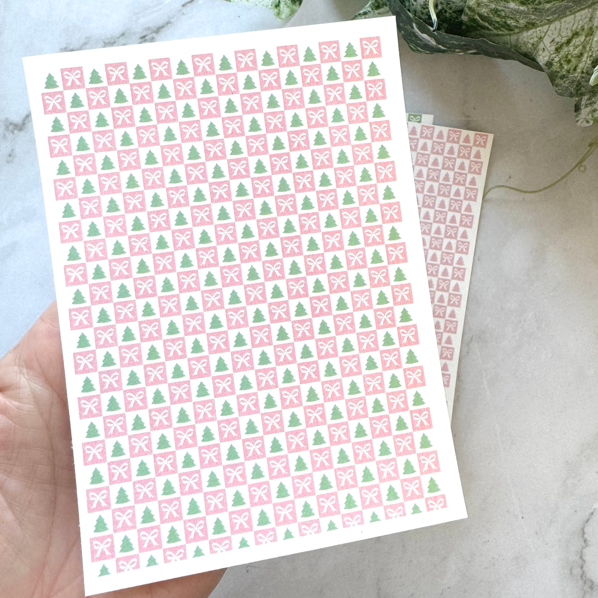 Tree & Bow Checkerboard Tiles - Water Soluble Transfer