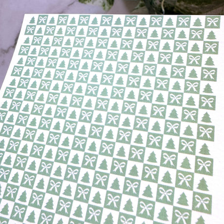 Tree & Bow Checkerboard Tiles - Water Soluble Transfer