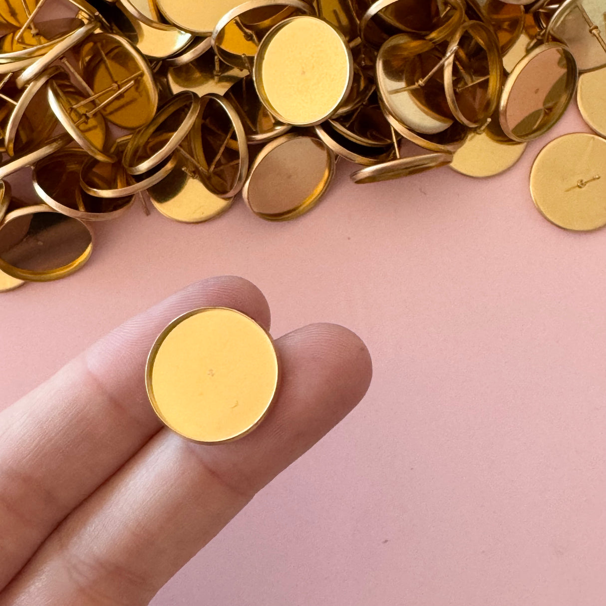 18mm Minimalist Bezel Earring Stud Post - Gold Plated Stainless Steel