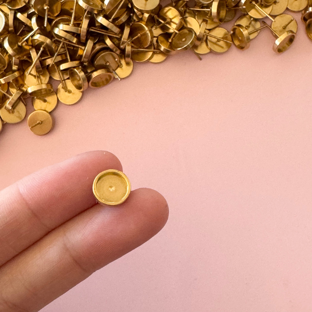 8mm Rimmed Bezel Earring Stud Post - Gold Plated Stainless Steel