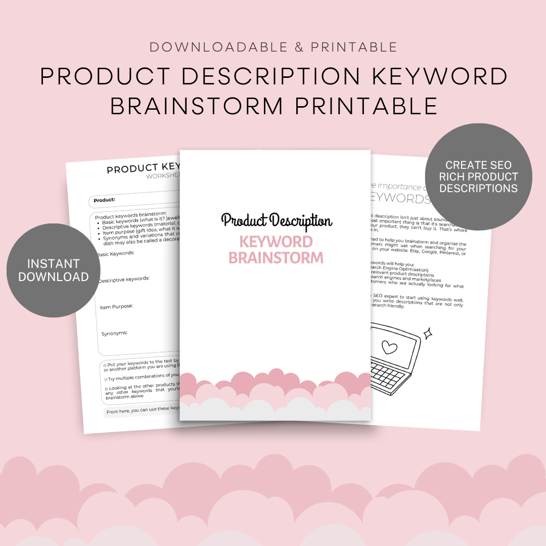 Keyword Brainstorm (for product descriptions) Printable