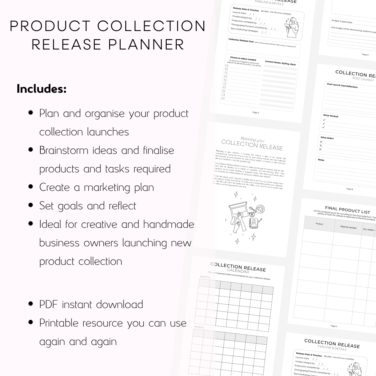 Product Collection Planner - Printable Planner for Creative & Handmade Business