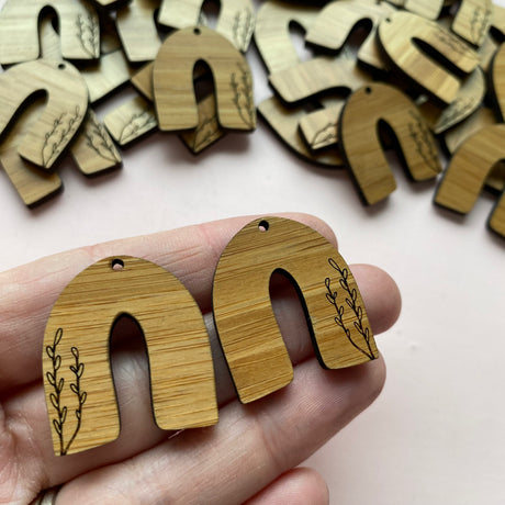 Leaf Motif Mirrored Wooden Earring Component - 10 pack