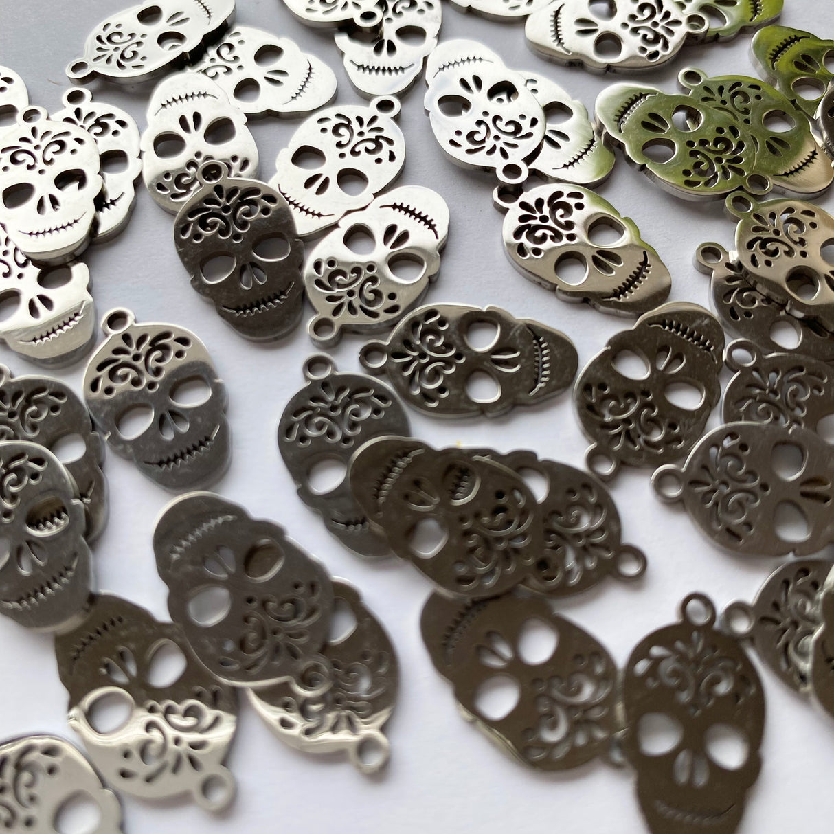 Sugarskull Charms - Stainless Steel - 10 pack