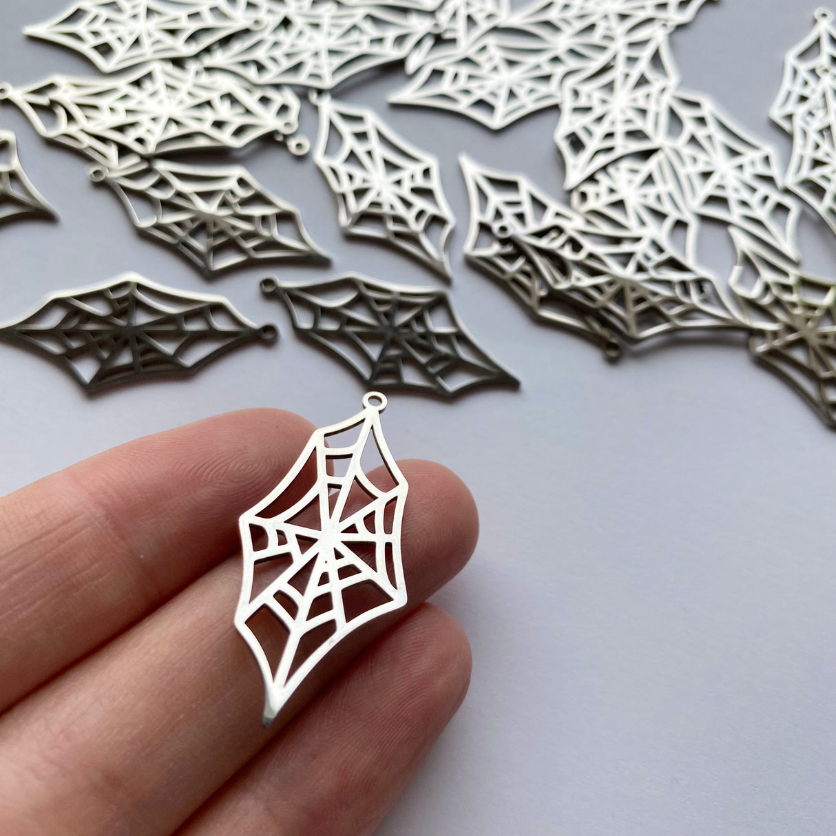 Elongated Cobweb Charms - Stainless Steel
