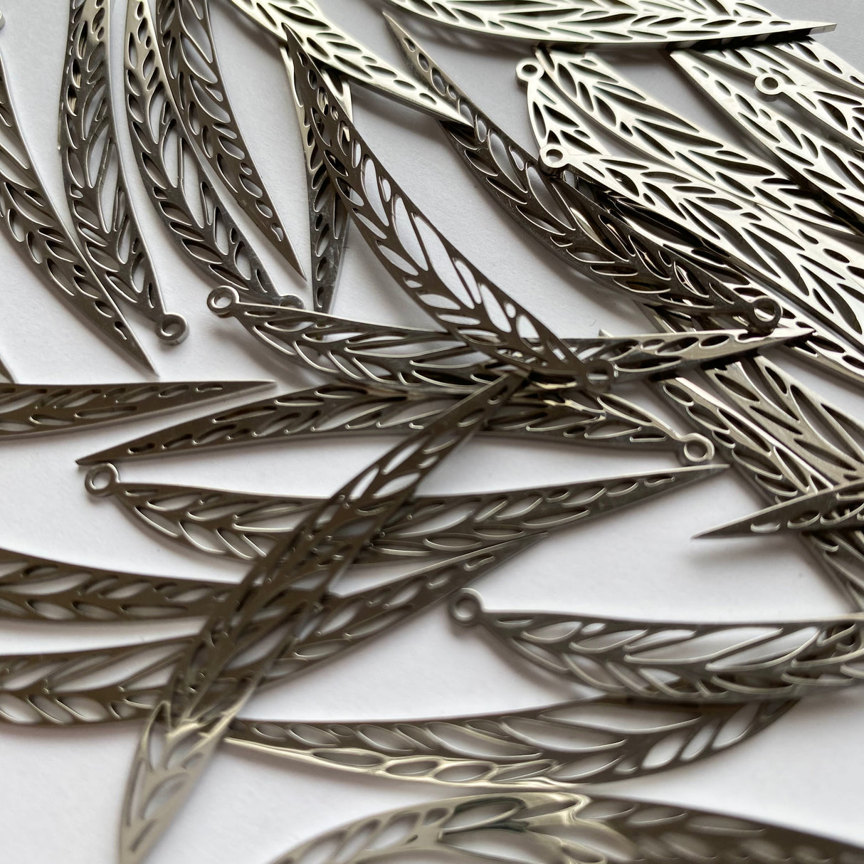 Gum Leaf Charms - Stainless Steel - 10 pack