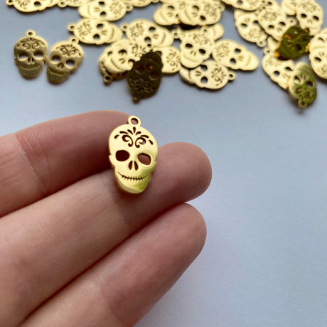 Sugarskull Charms - Gold Plated Stainless Steel - 10 pack