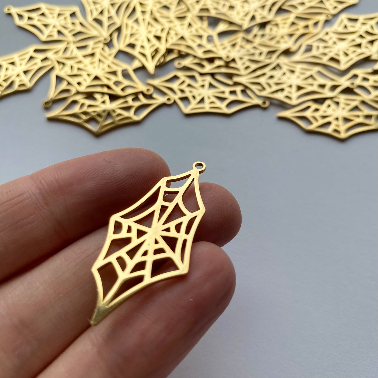 Elongated Cobweb Charms - Gold Plated Stainless Steel