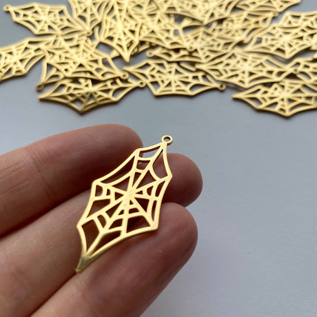 Elongated Cobweb Charms - Gold Plated Stainless Steel