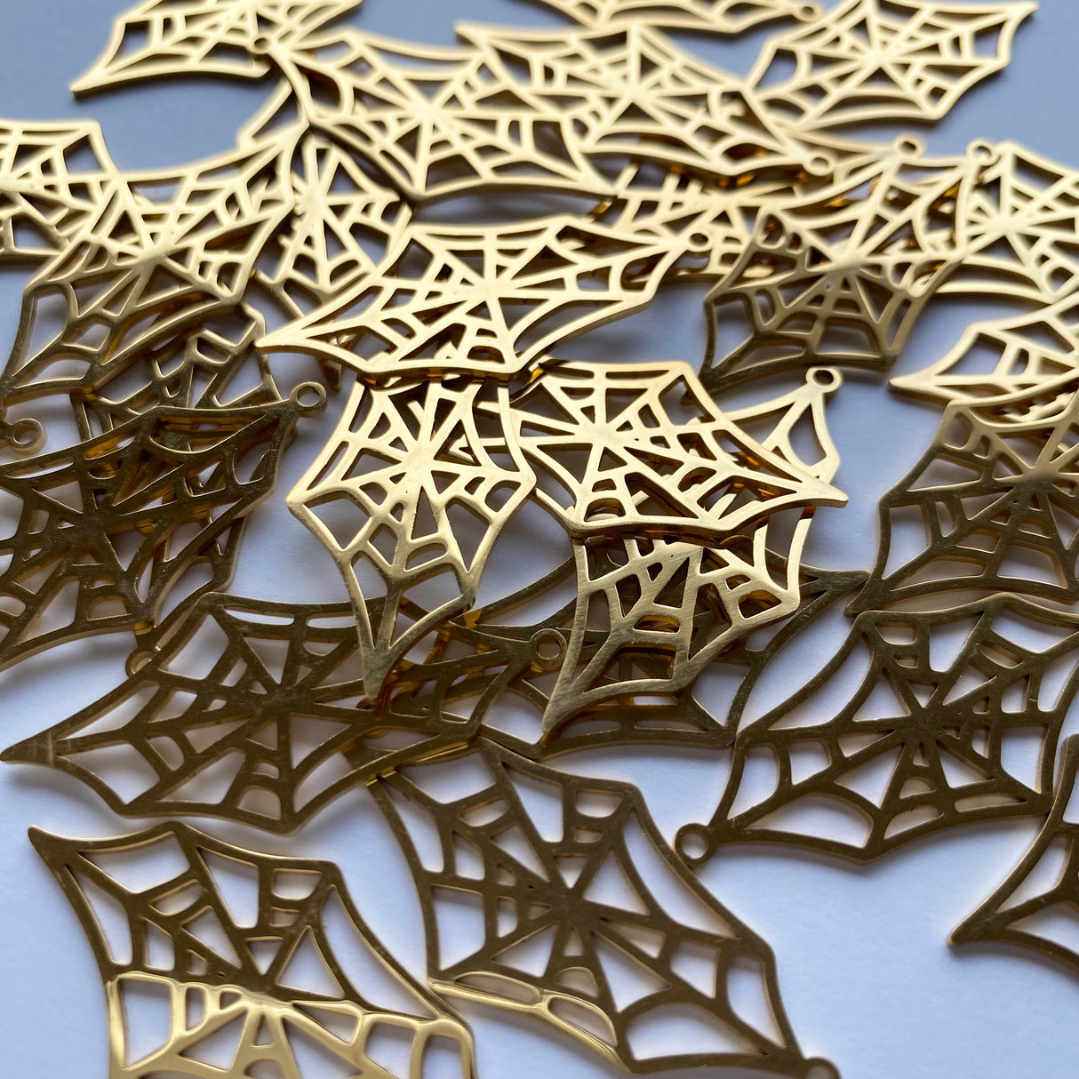 Elongated Cobweb Charms - Gold Plated Stainless Steel