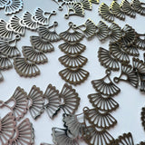 Tiered Ginkgo Leaf Charms - Stainless Steel - 10 pack