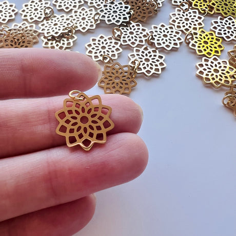 Mandala Charms - Gold Plated Stainless Steel - 10 pack