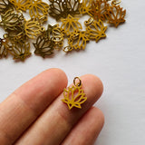 Lotus Charms - Gold Plated Stainless Steel - 10 pack