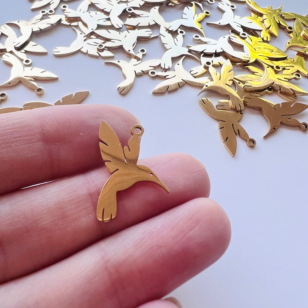 Hummingbird Charms - Gold Plated Stainless Steel - 10 pack