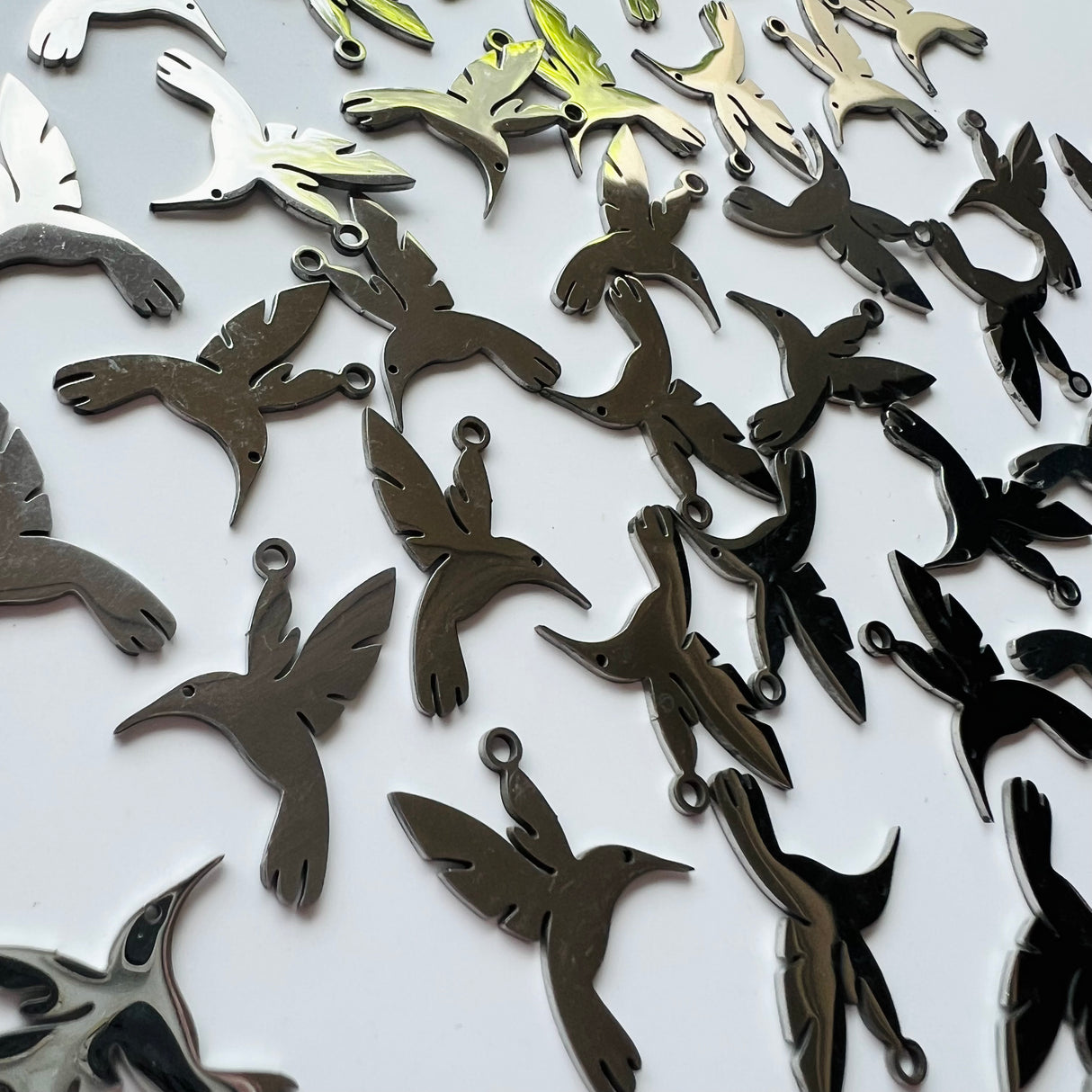 Hummingbird Charms - Stainless Steel - 10 pack