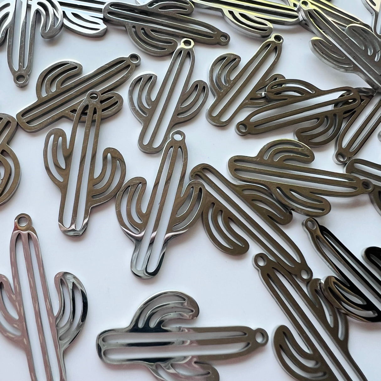 Cactus Charms - Stainless Steel - 10 pack