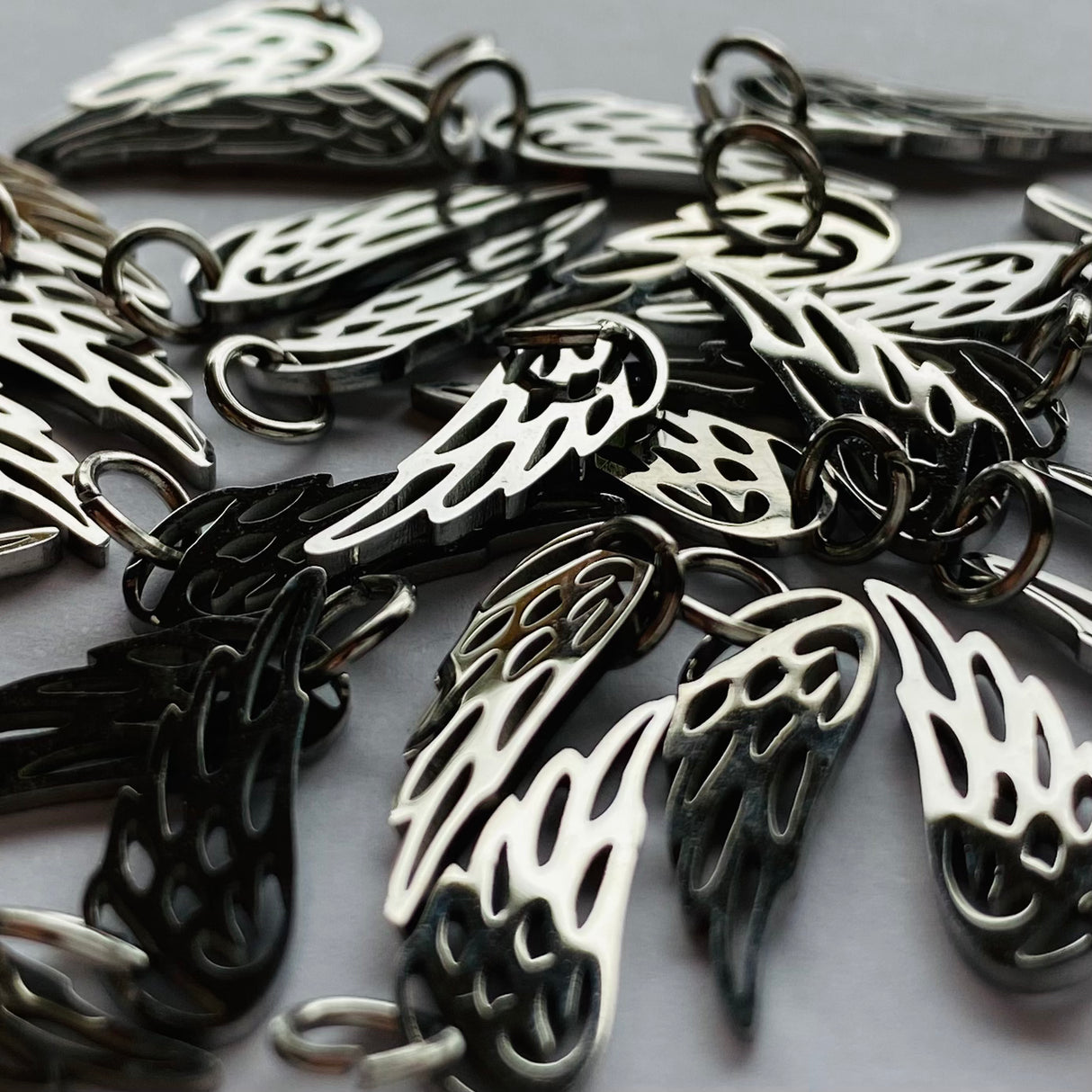 Angel Wing Charms - Stainless Steel - 10 pack