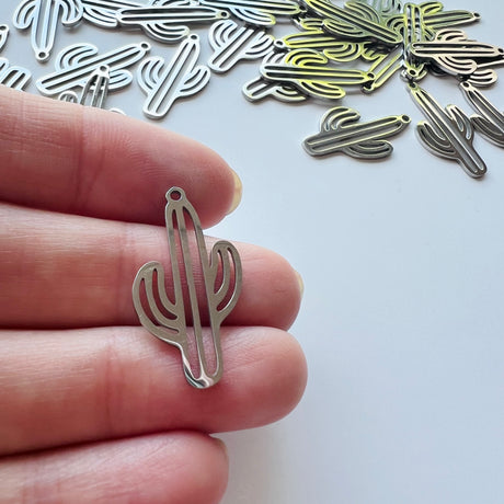Cactus Charms - Stainless Steel - 10 pack