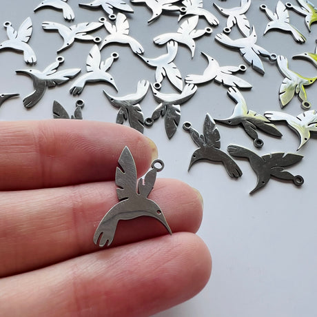 Hummingbird Charms - Stainless Steel - 10 pack