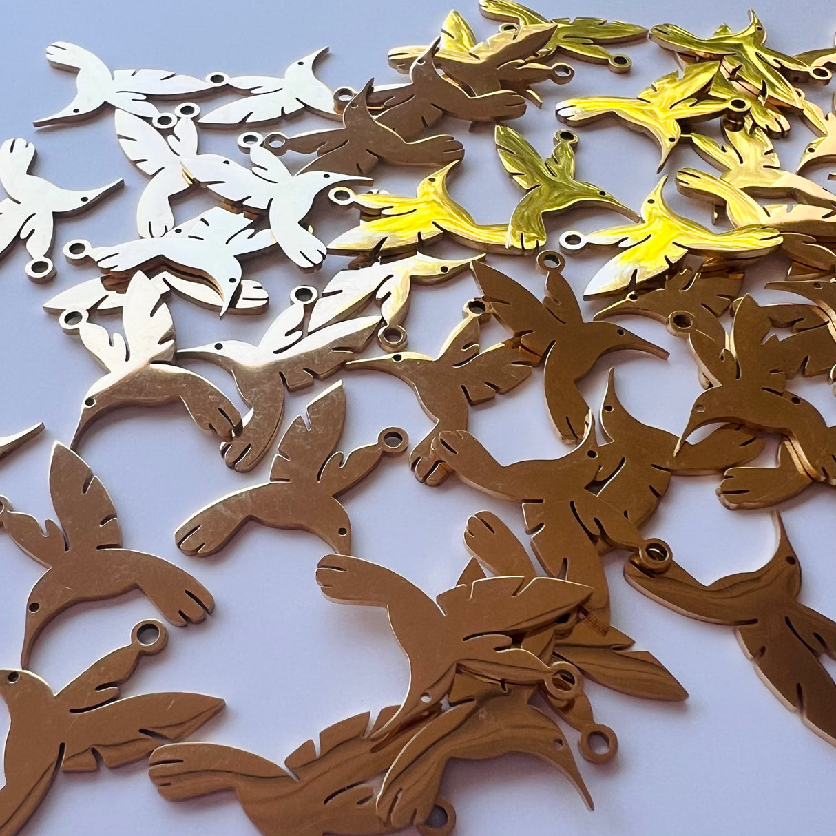 Hummingbird Charms - Gold Plated Stainless Steel - 10 pack