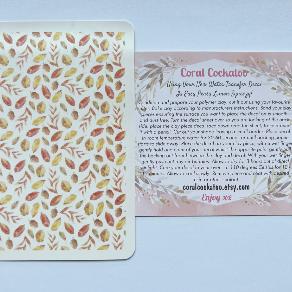 Watercolour Autumn Leaves & Acorns Waterslide Transfer Decal