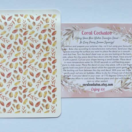 Watercolour Autumn Leaves & Acorns Waterslide Transfer Decal