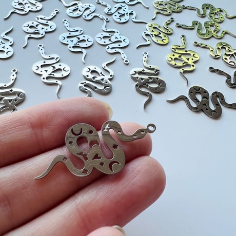 Celestial Snake Charms - Stainless Steel - 10 pack