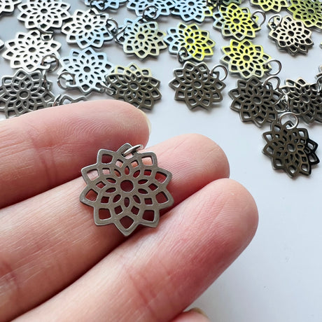 Mandala Charms - Stainless Steel - 10 pack